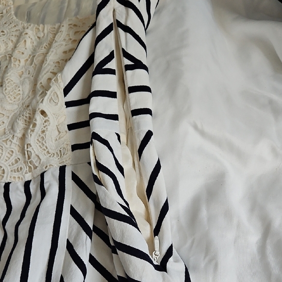 Maeve (Anthro) Black and White Striped Dress with Cream Lace - Picture 5 of 10